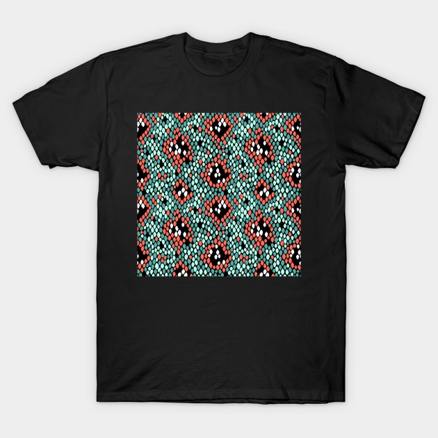 Snakeskin Pattern (Coral and Mint) T-Shirt by illucalliart